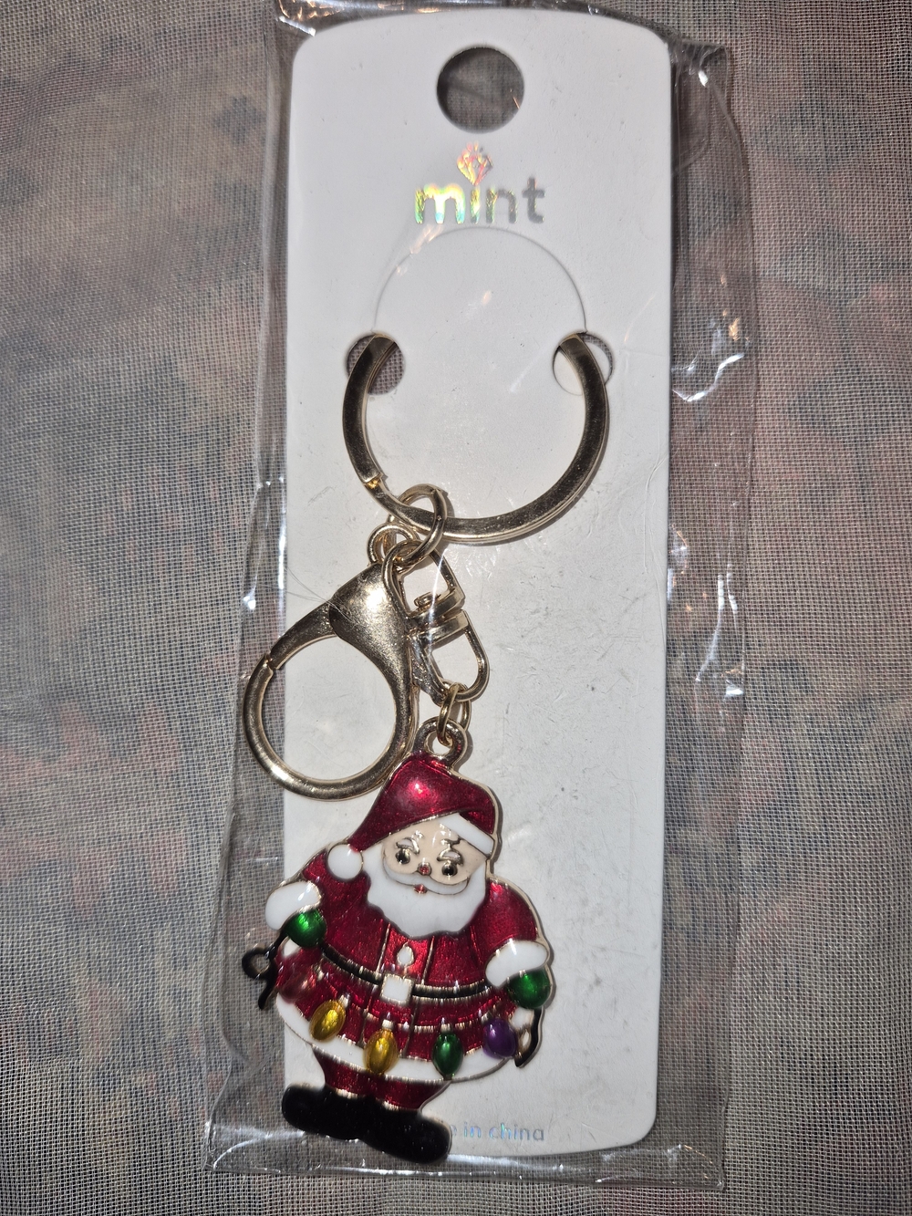 Mint Gold-Tone Santa Keychain - Red Santa Charm